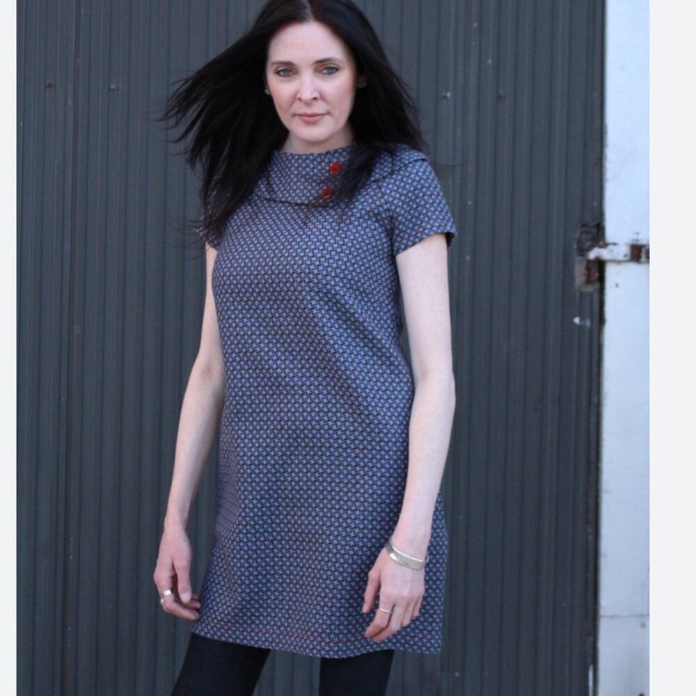 Beebop & Wally Madeline Blue Star Wool Vintage Mod Dress Size XS